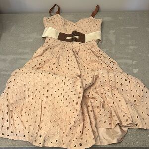 😍 A-line Eyelet Midi Dress With Wide Elastic Belt